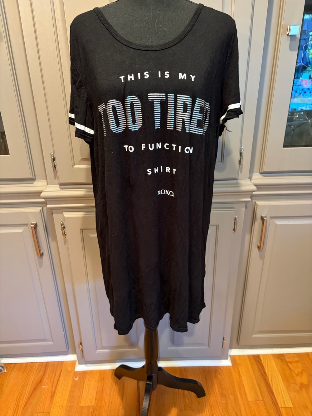 XOXO Black Short Sleeve Graphic Sleep Tee - "Too Tired"